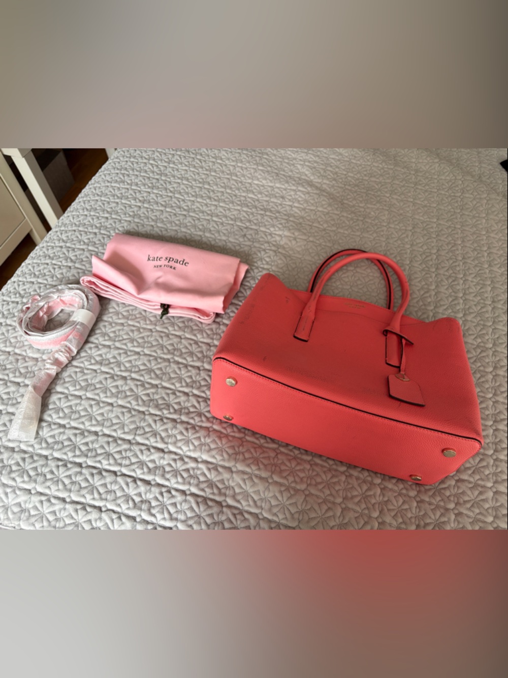 kate spade Coral Leather Satchel with Gold Hardware